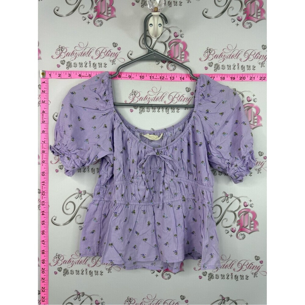 Aeropostale Lavender Floral Tie-Neck Blouse